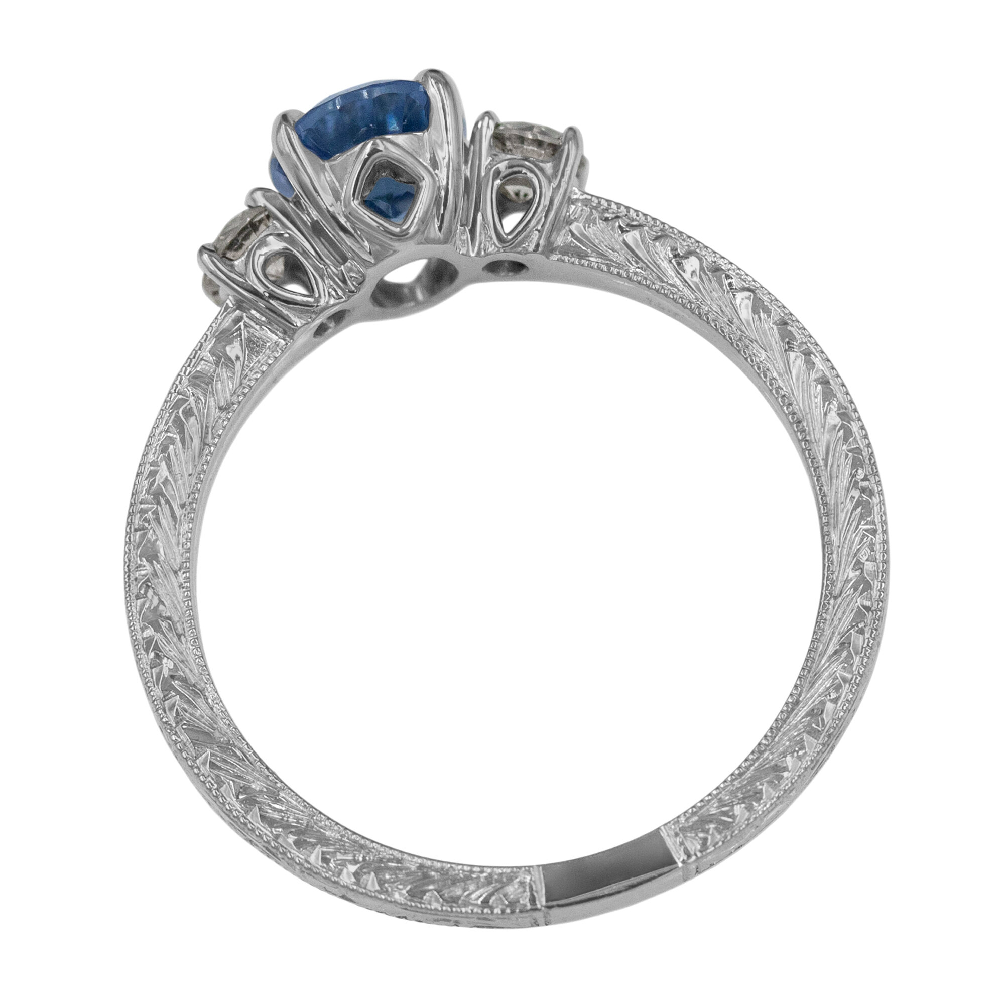 Custom Hand Engraved Sapphire Engagement Ring - Emily Chelsea