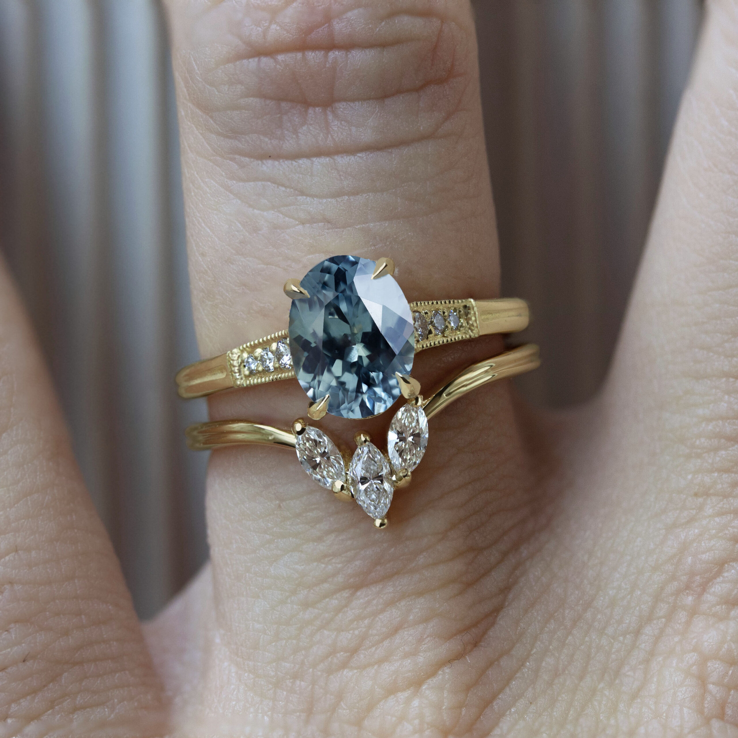 Vintage-inspired Artemis Ring by Emily Chelsea Jewelry with milgrain detail, reclaimed diamonds, and a signature crossed-metal undergallery.