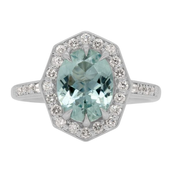 Custom Aquamarine Shield Halo Ring