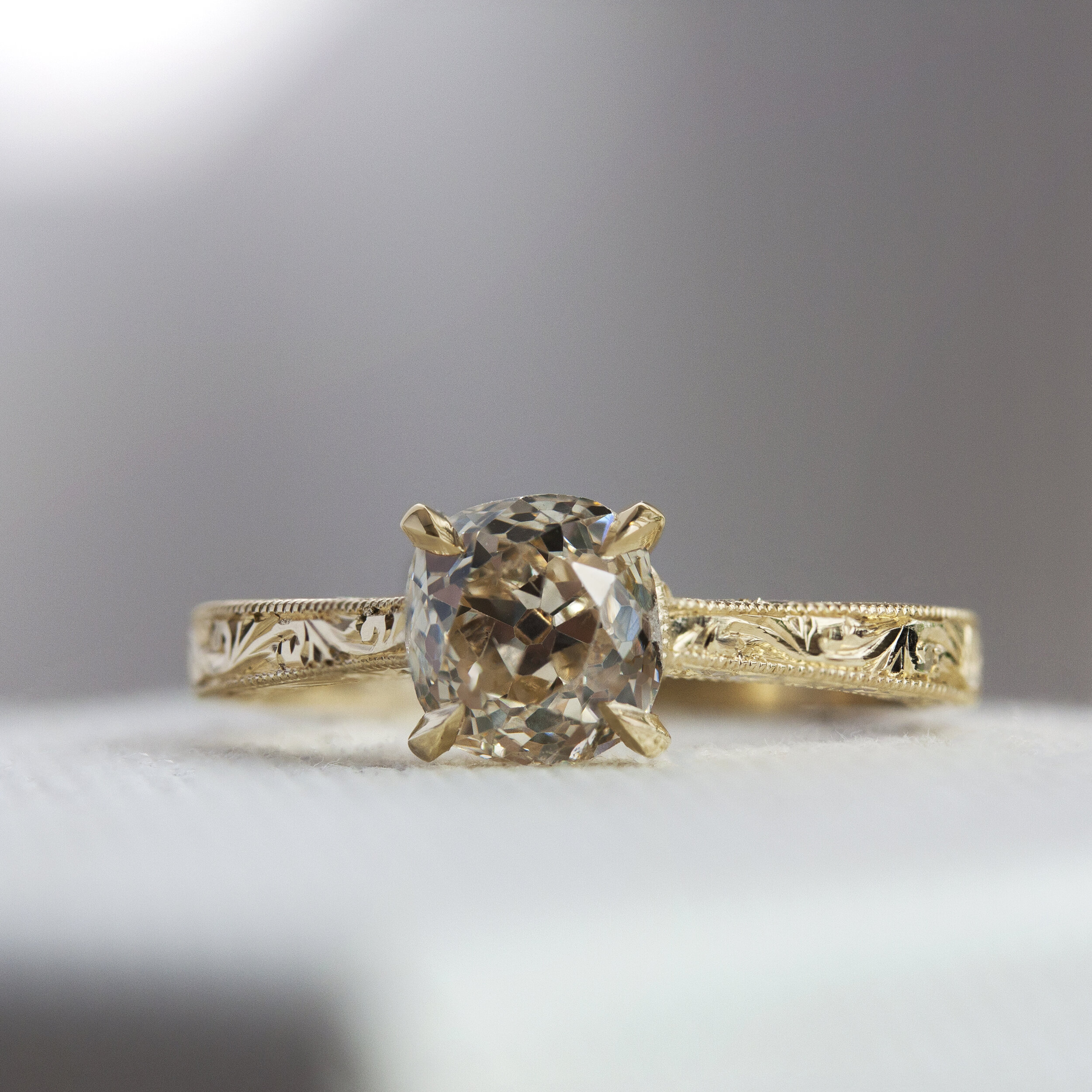 Custom Hand Engraved Solitaire Engagement ring - Emily Chelsea