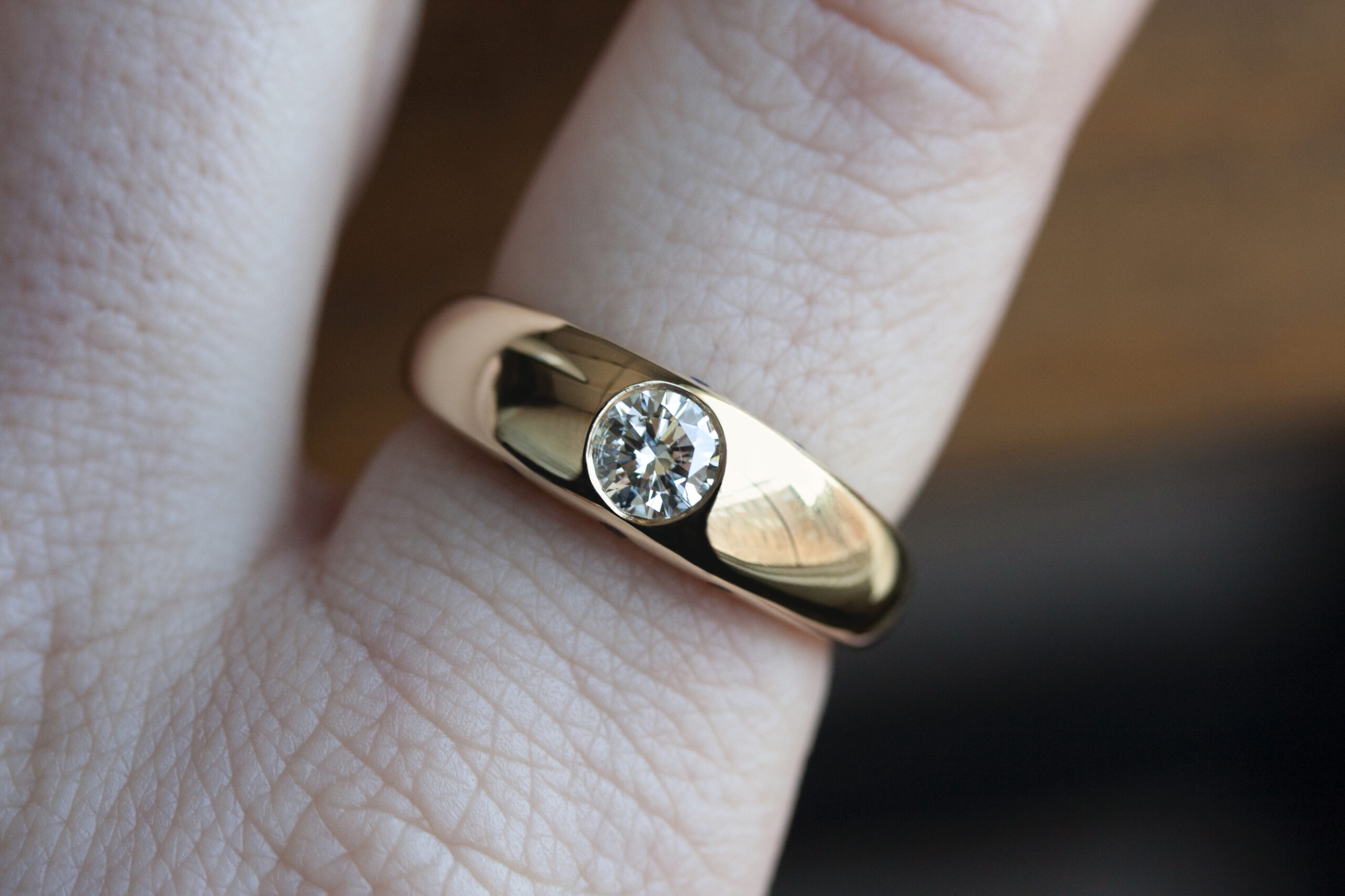Hague Ring by Philadelphia's Emily Chelsea Jewelry with a low profile, burnished center stone, and 3.5mm band.