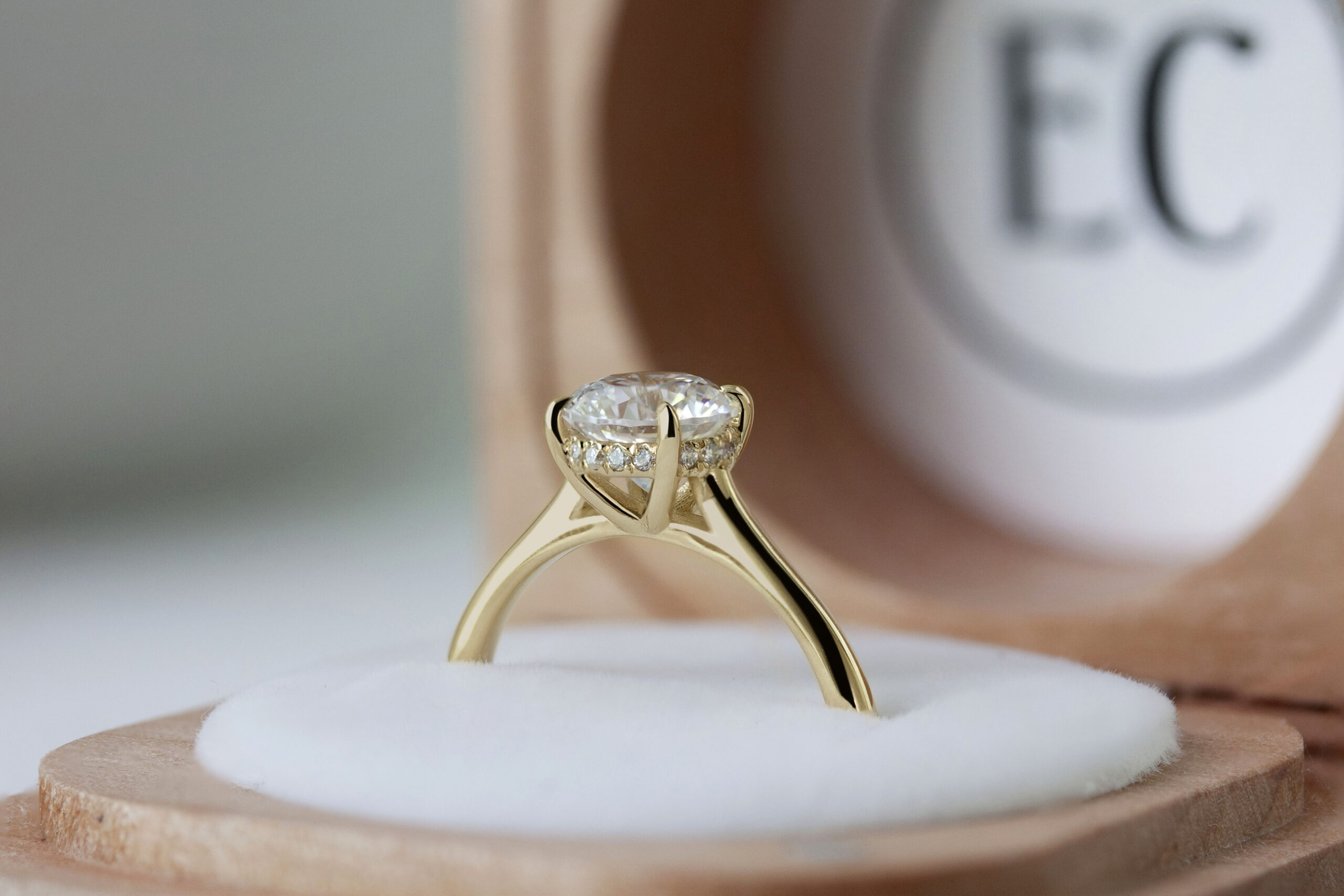 Timeless dawn solitaire ring by Philadelphia's Emily Chelsea Jewelry with a hidden halo, reclaimed diamonds, and a 2mm band.
