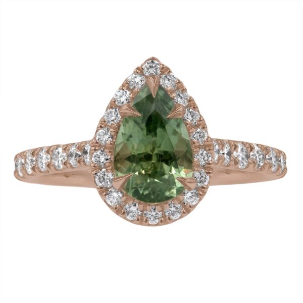 Custom Pear Shape Sapphire and Diamond Halo Ring