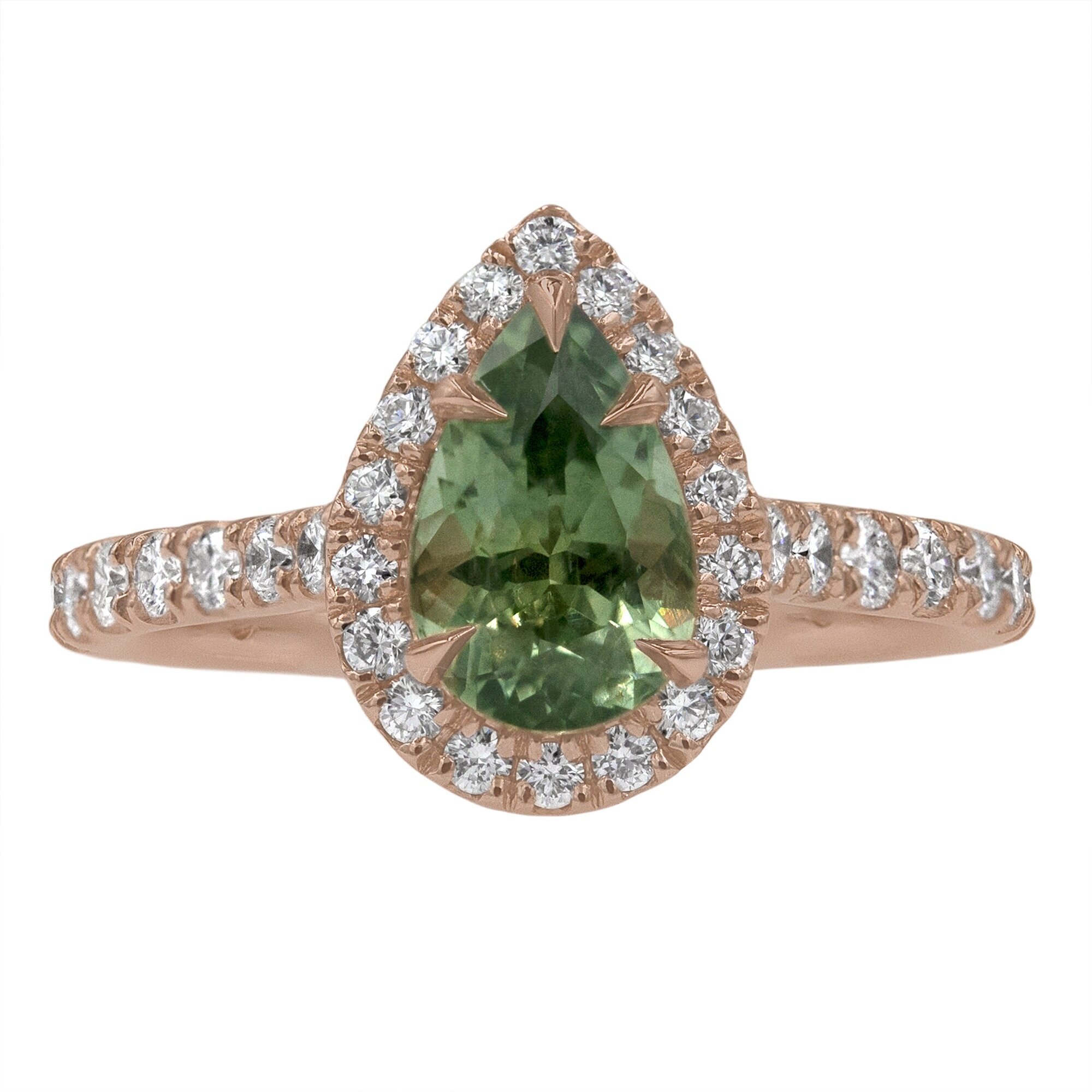 Custom Pear Shape Sapphire and Diamond Halo Ring
