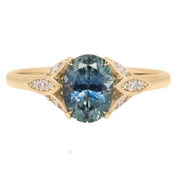 Custom Sapphire and Leaf-Inspired Engagement Ring