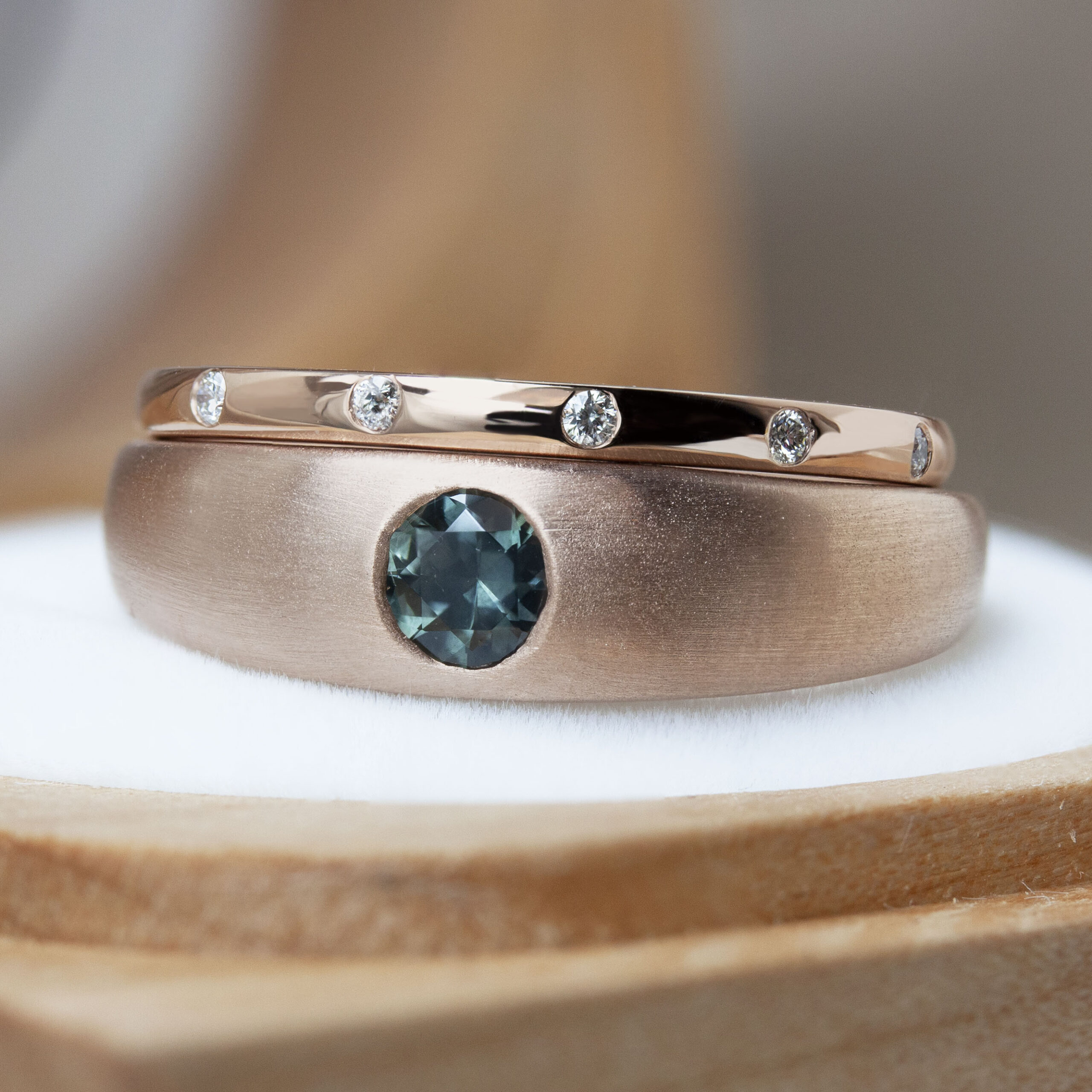 Hague Ring by Philadelphia's Emily Chelsea Jewelry with low profile, burnished center stone, and 3.5mm band in brushed or polished finish.