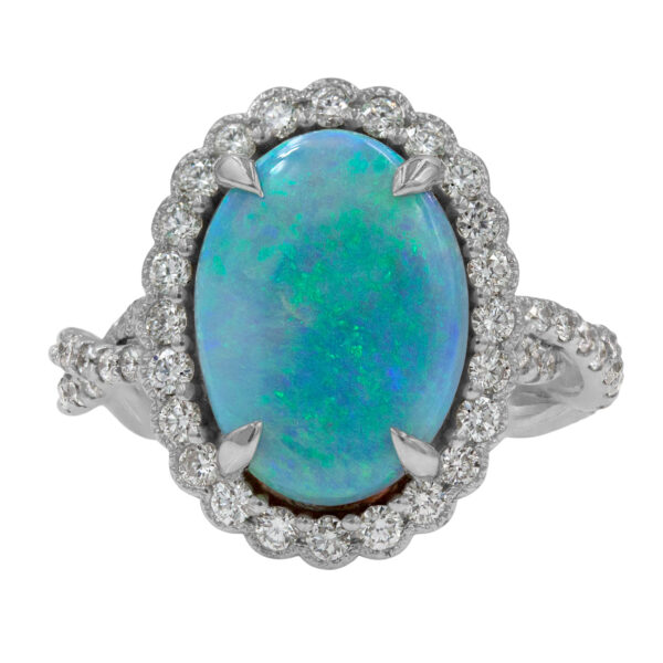 Custom Scallop Halo Opal Ring