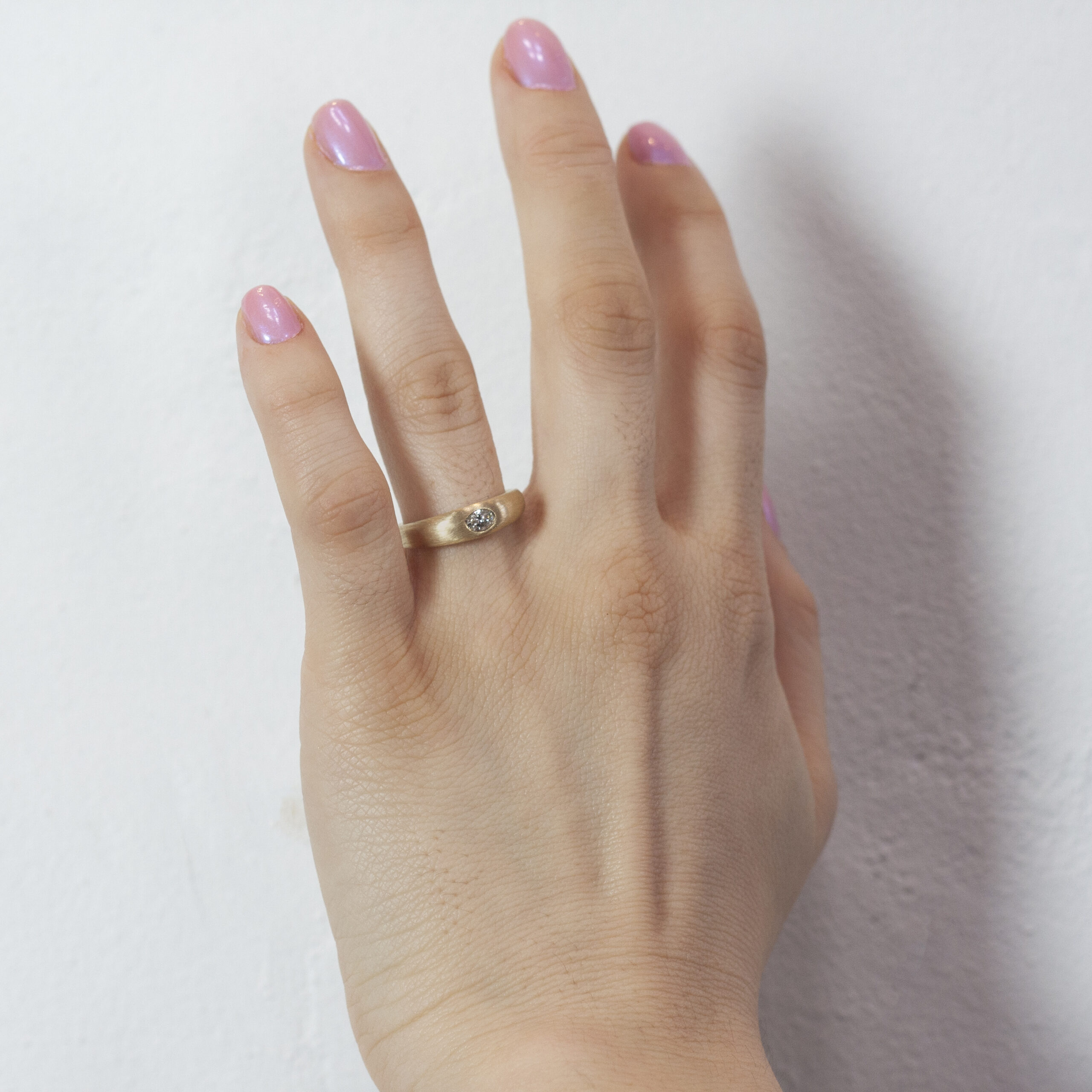 Hague Ring by Philadelphia's Emily Chelsea Jewelry, featuring a low-profile design, burnished center stone, and 3.5mm band.