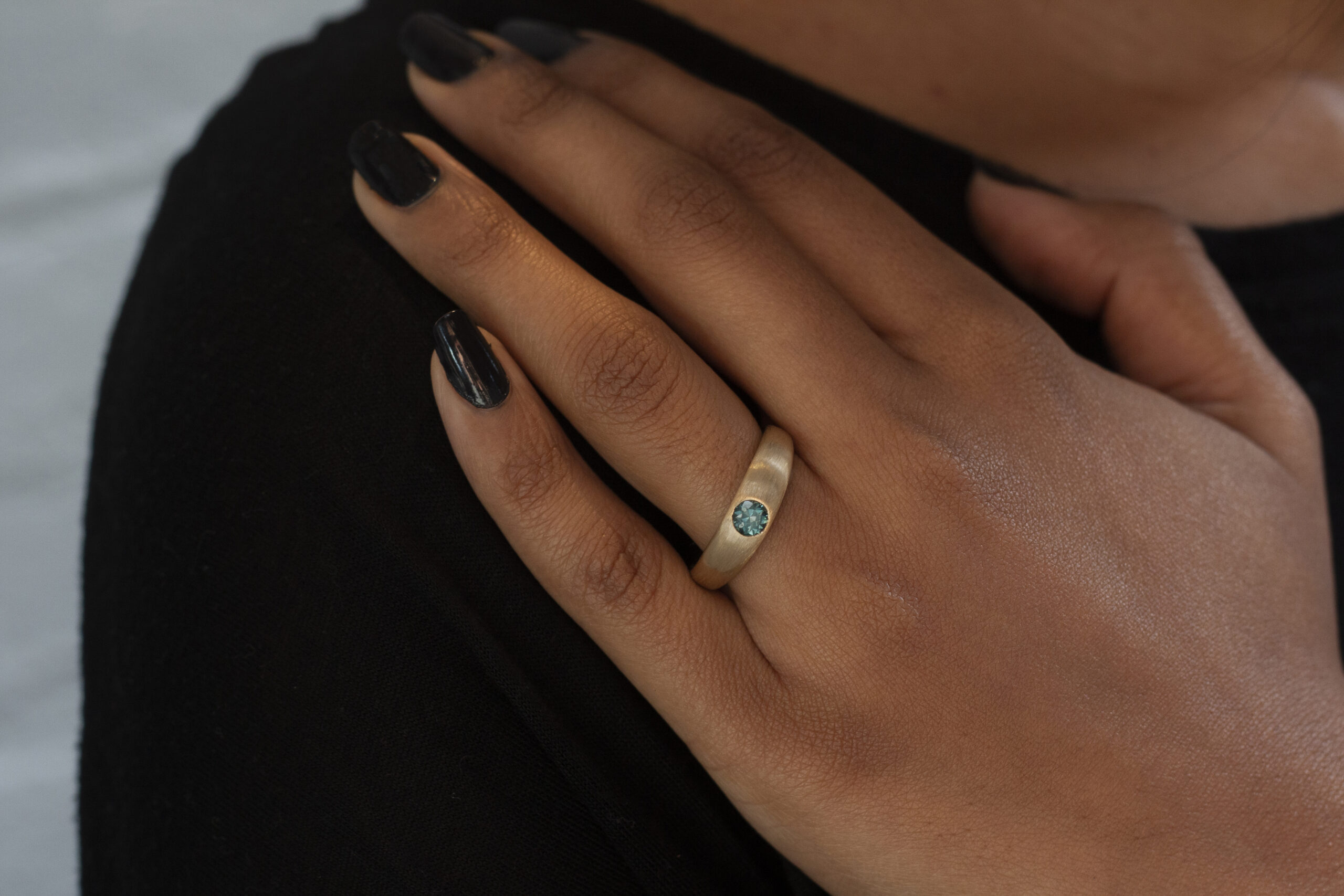 Hague Ring by Philadelphia's Emily Chelsea Jewelry with ultra low profile, burnished center stone, and 3.5mm band.