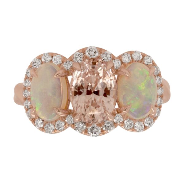 Sapphire and Opal Triple Halo Ring