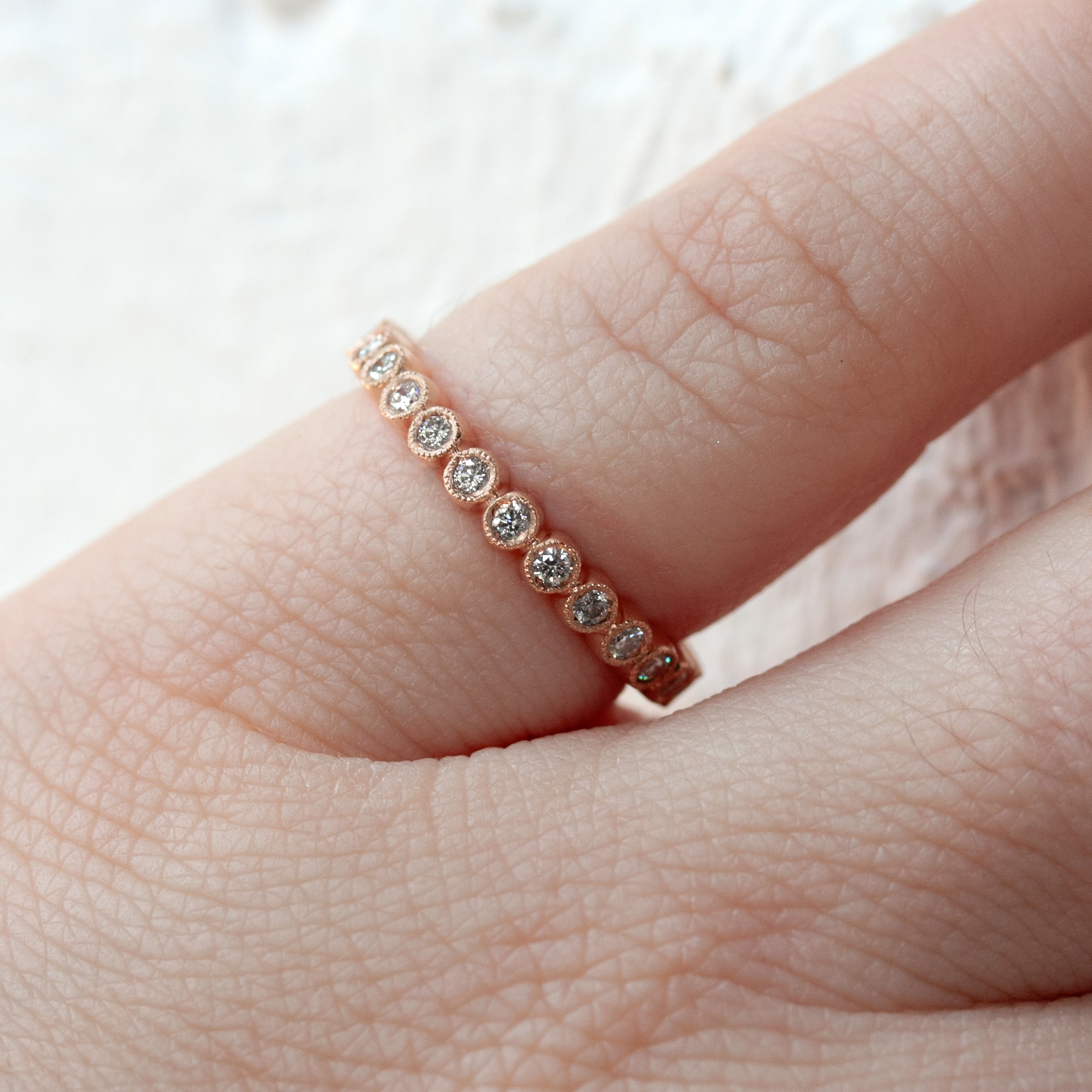Milgrained Bezel Diamond Eternity Band from Philadelphia's Emily Chelsea Jewelry, featuring 0.43ctw reclaimed diamonds in a delicate gold bezel setting.