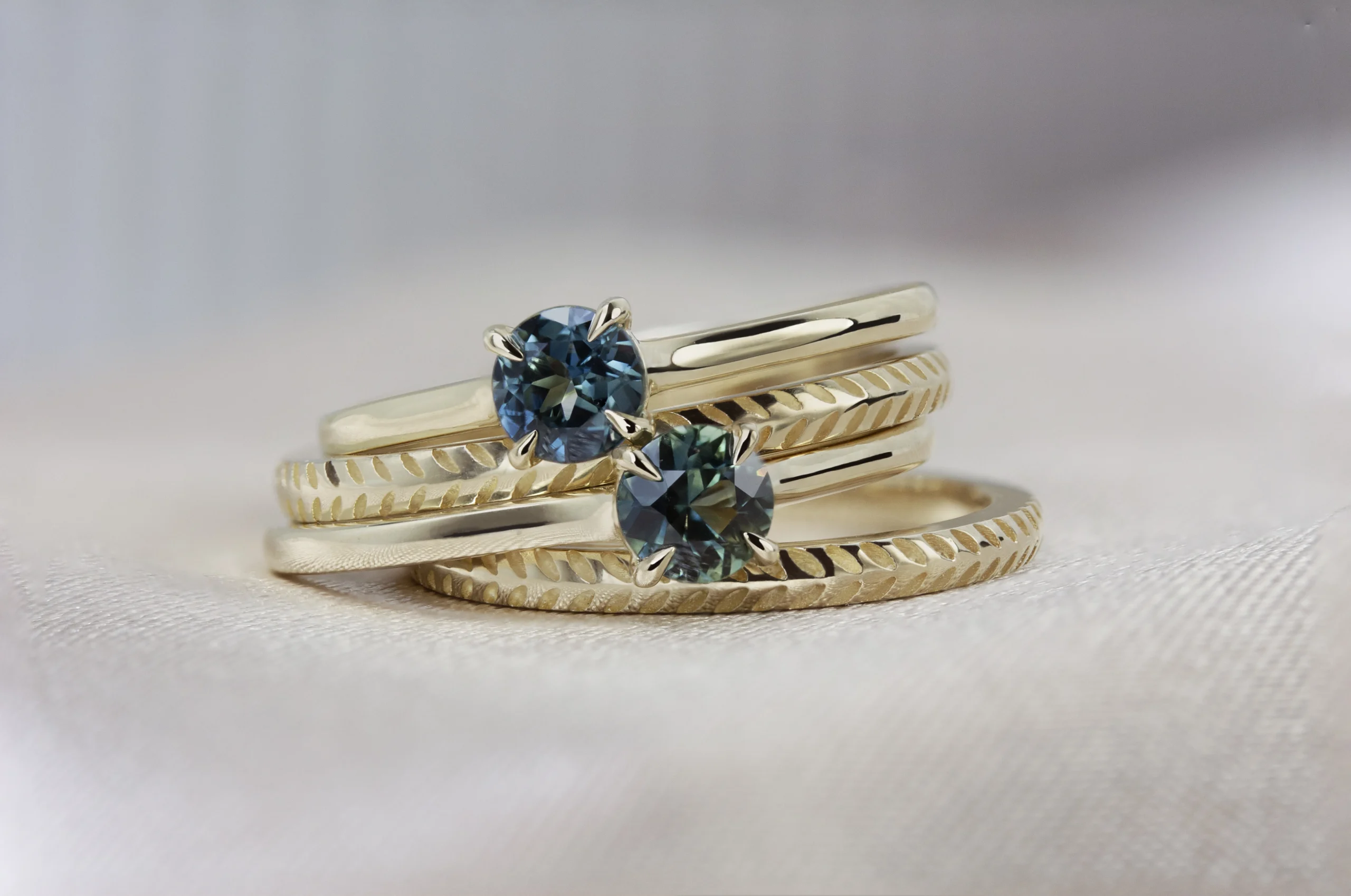 Wheat-pattern solitaire ring by Philadelphia's Emily Chelsea Jewelry, featuring a textured 1.8mm band and classic 4-prong design.