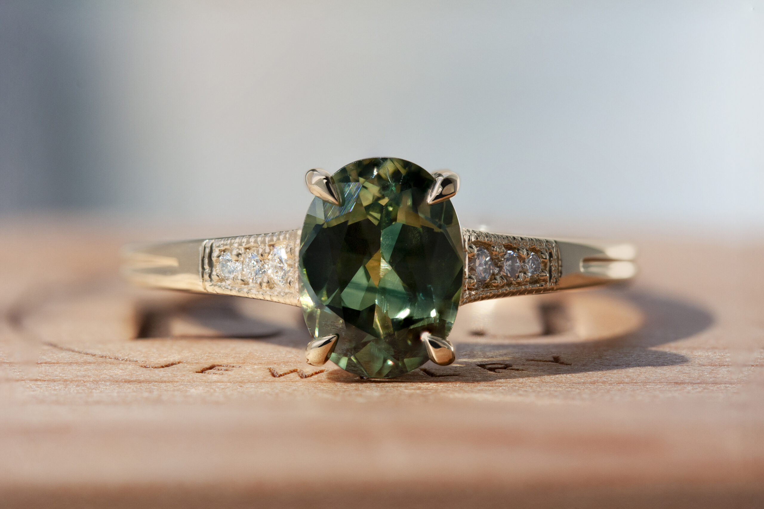 Artemis Ring by Philadelphia's Emily Chelsea Jewelry with antique milgrain detail, reclaimed diamonds, and a signature crossed-metal undergallery.