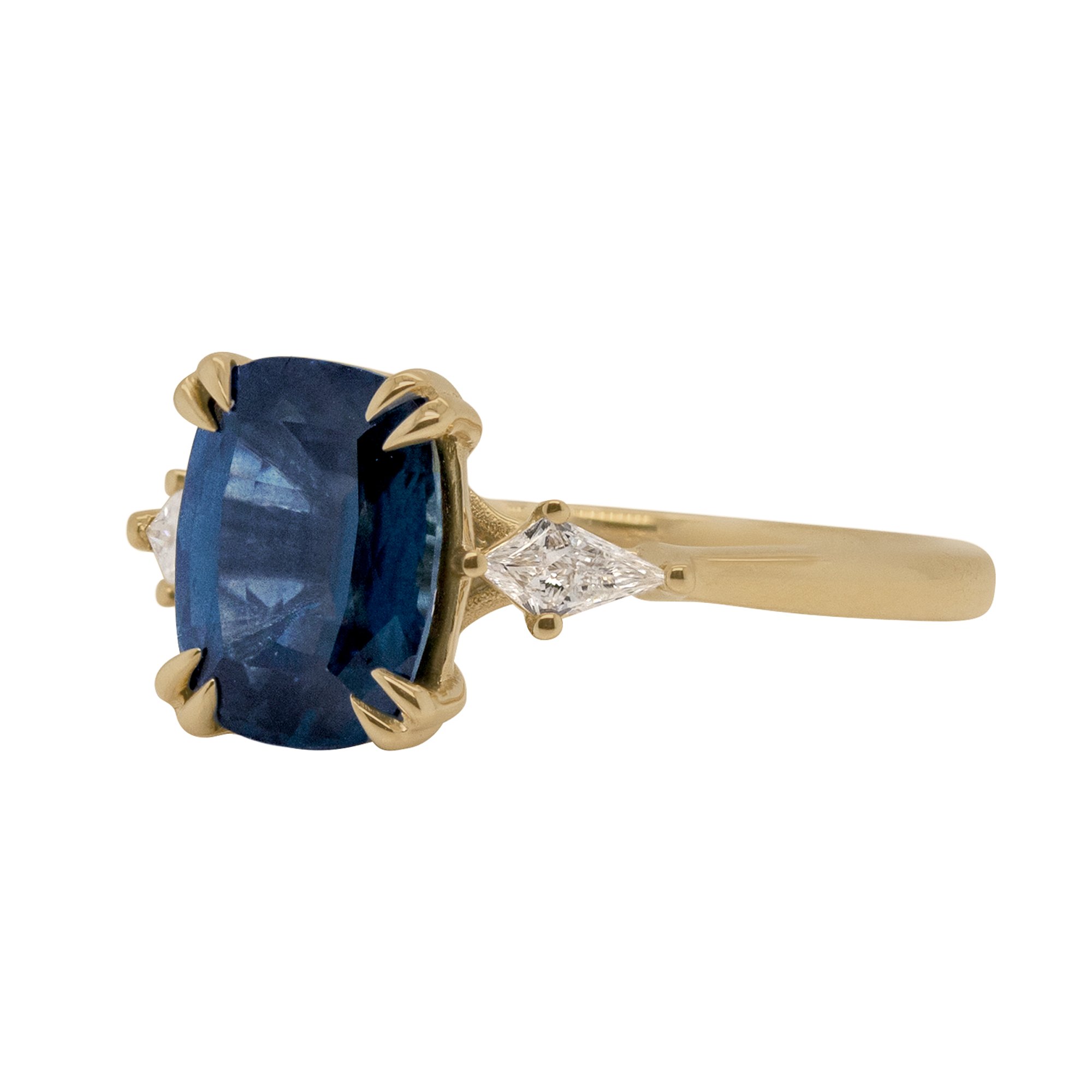 Custom Three Stone Sapphire Ring With Kite Diamonds - Emily Chelsea