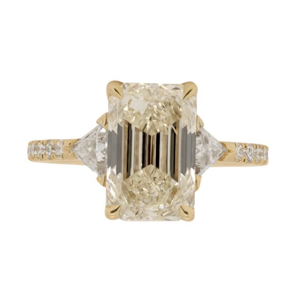 Custom Three Stone Engagement Ring With Triangle Diamond Side Stones