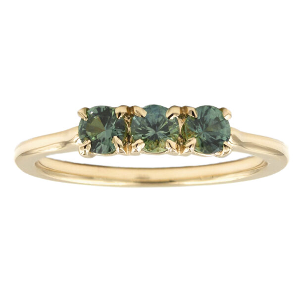 Linear Ring with Teal Sapphires