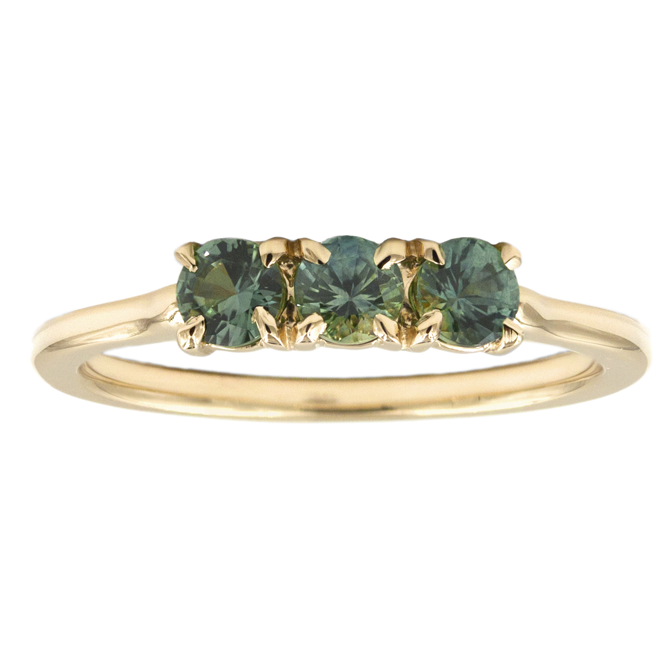 Linear Ring with Teal Sapphires