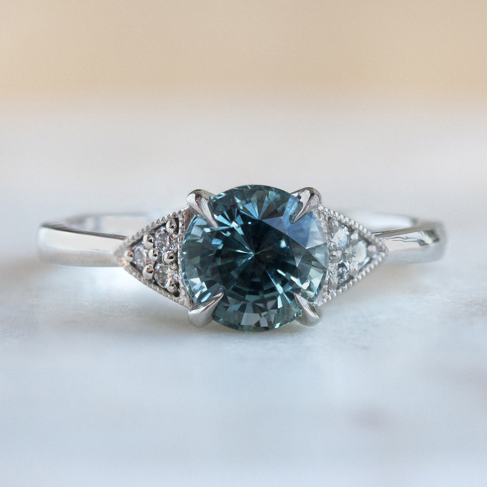 June Ring by Philadelphia's Emily Chelsea Jewelry, featuring a timeless geometric design, delicate sparkle, and reclaimed diamonds.