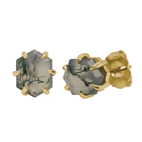Hex Studs with Moss Agate