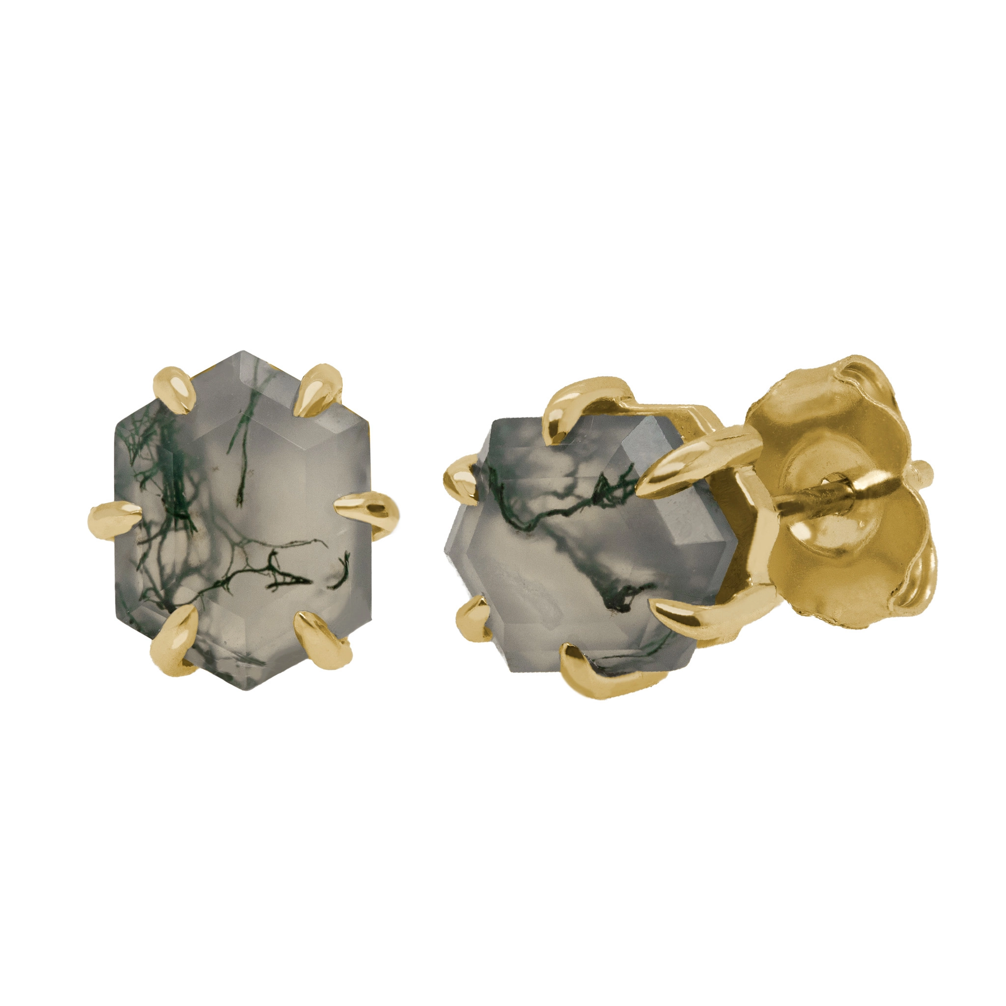 Hex Studs with Moss Agate