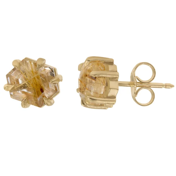 Hex Studs with Rutilated Quartz