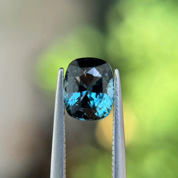 2.08ct unheated cushion-cut teal sapphire from Nigeria, available at Philadelphia’s Emily Chelsea Jewelry.