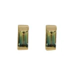 Bar-set stud earrings by Philadelphia’s Emily Chelsea Jewelry, featuring 5x2.5mm Australian baguette bicolor sapphires with a blue-to-yellow gradient.