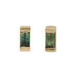 Bar-set stud earrings by Philadelphia’s Emily Chelsea Jewelry, featuring 4x2mm Australian baguette bicolor sapphires with a blue-to-yellow gradient.