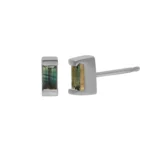 Bar-set stud earrings by Philadelphia’s Emily Chelsea Jewelry, featuring 4x2mm Australian baguette bicolor sapphires with a blue-to-yellow gradient.