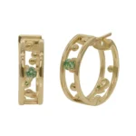 Pinnacle Hoops by Emily Chelsea Jewelry, custom hoops with Indian moss agate, Nigerian green tourmaline, and sleek metal accents.