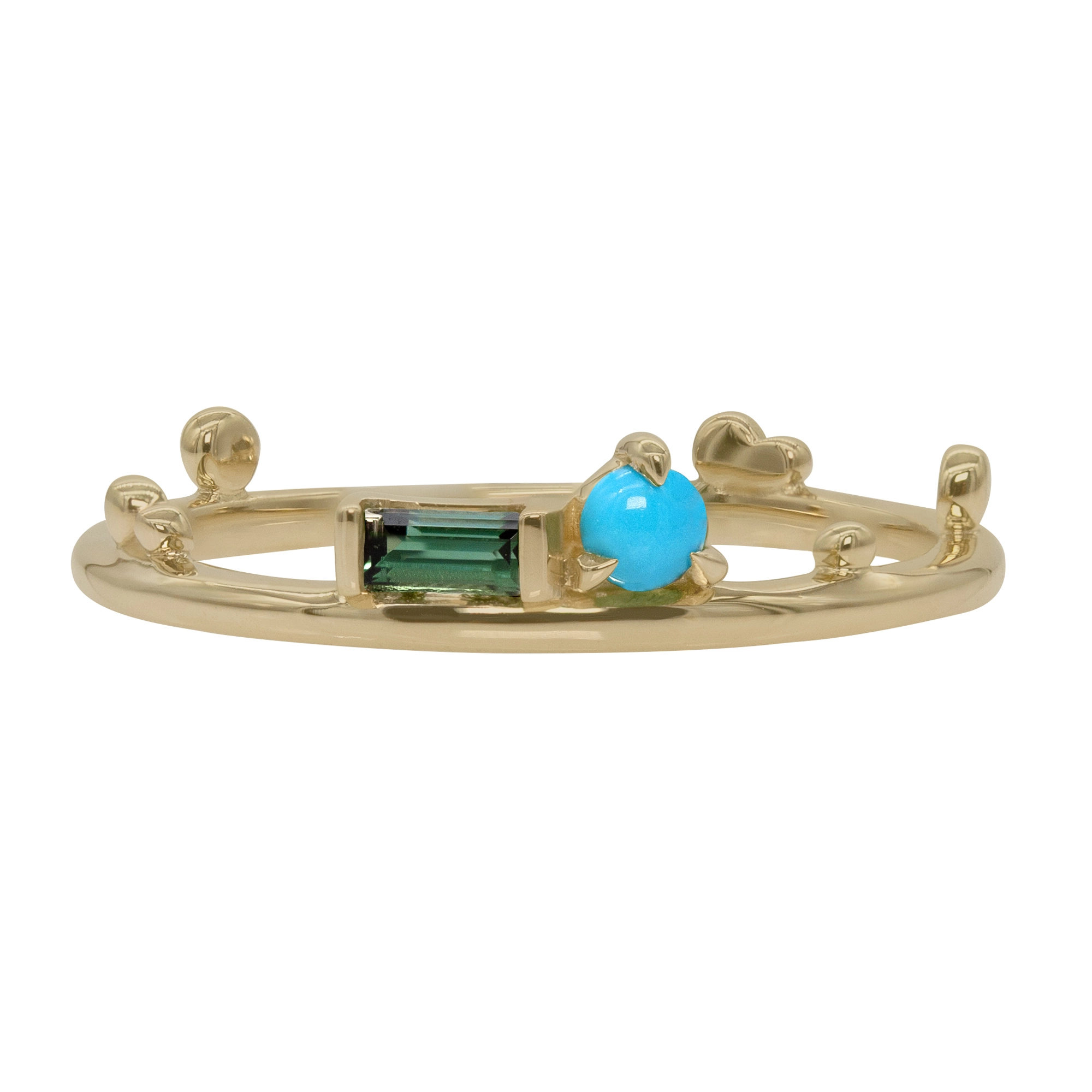 Renewal Band by Emily Chelsea Jewelry, featuring 3mm Arizonian turquoise and 4x2mm Nigerian teal tourmaline, symbolizing life's milestones and progress.