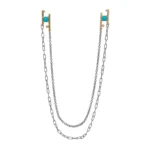 Hand in Hand Collar Pin by Philadelphia’s Emily Chelsea Jewelry, featuring Arizonian turquoise, gold stations, and oxidized sterling silver chains.