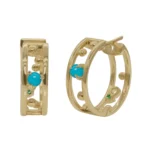 Pinnacle Hoops by Emily Chelsea Jewelry, custom hoops with Arizonian turquoise, Nigerian teal tourmaline, and polished metal accents.