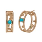 Pinnacle Hoops by Emily Chelsea Jewelry, custom hoops with Arizonian turquoise, Nigerian teal tourmaline, and polished metal accents.
