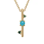 Through It All Necklace by Emily Chelsea Jewelry, a custom design with Arizonian turquoise, Nigerian teal tourmaline, and an interrupted metal bar motif symbolizing resilience.