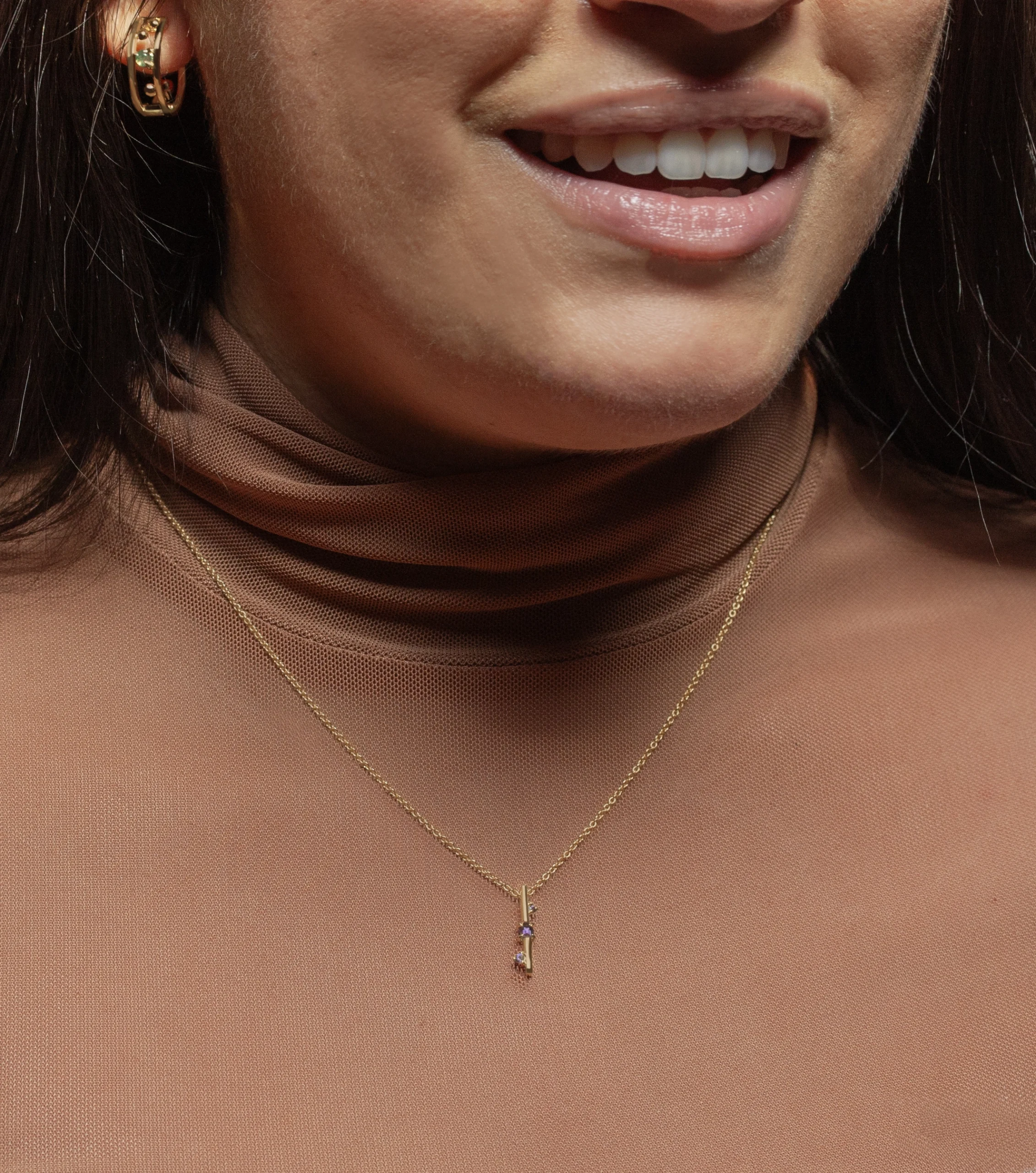 Space and Time Necklace, featuring gemstones that symbolize life's milestones and strength. Custom-designed by Philadelphia local jeweler, Emily Chelsea Jewelry.