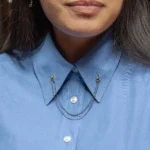 Hand in Hand Collar Pin by a Philadelphia local jeweler, featuring turquoise cabochons, sterling silver chains, and gold accents, custom designed.