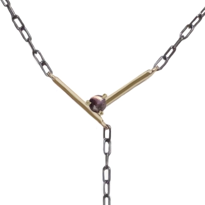 Plunge Necklace by Philadelphia jeweler Emily Chelsea Jewelry features Uruguayan amethyst, Tanzanian lavender spinel, and recycled sterling silver chain.
