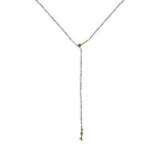 Plunge Necklace with Indian moss agate and Nigerian green tourmaline, on an adjustable recycled sterling silver chain. Great for stacking.