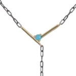 Plunge Necklace with Arizonian turquoise and Nigerian teal tourmaline, set on an adjustable recycled sterling silver chain. Perfect for stacking.