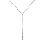 Plunge Necklace by a Philadelphia local jeweler, featuring Arizonian turquoise, Nigerian teal tourmaline, and a recycled sterling silver chain.