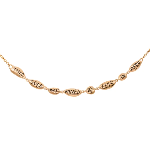 Literal Series necklace by Philadelphia's Emily Chelsea Jewelry, featuring 18kt Fairmined and mercury-free gold, honoring miners' contributions.