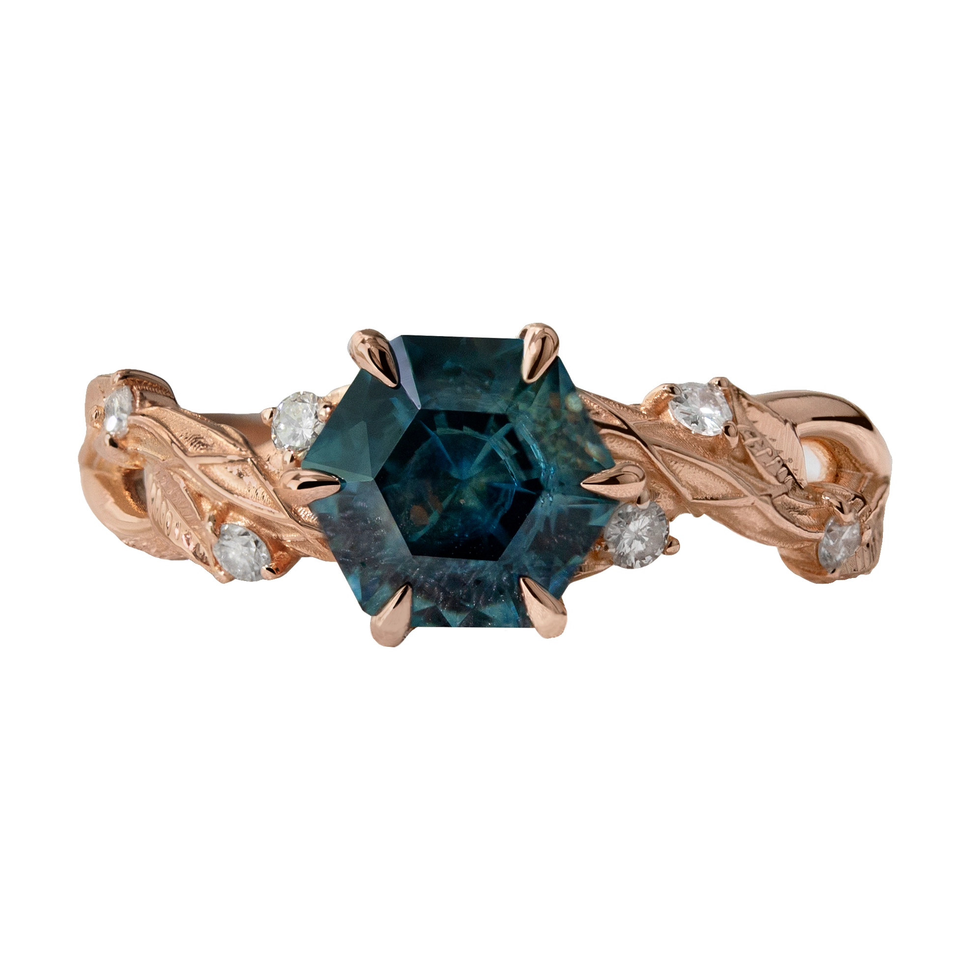 Custom Montana Sapphire & Diamond Leaf-Inspired Engagement Ring