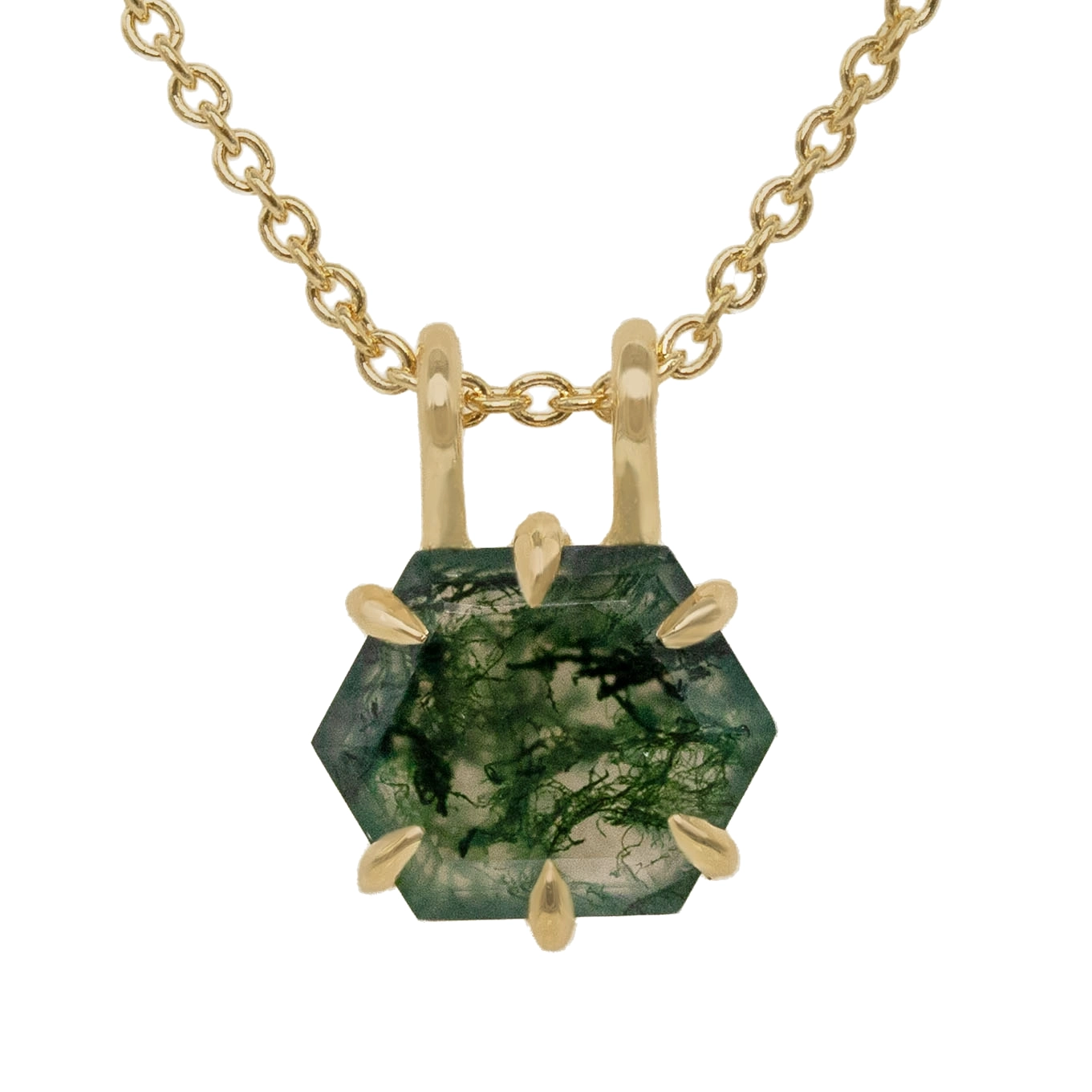 Moss Agate Hex Necklace