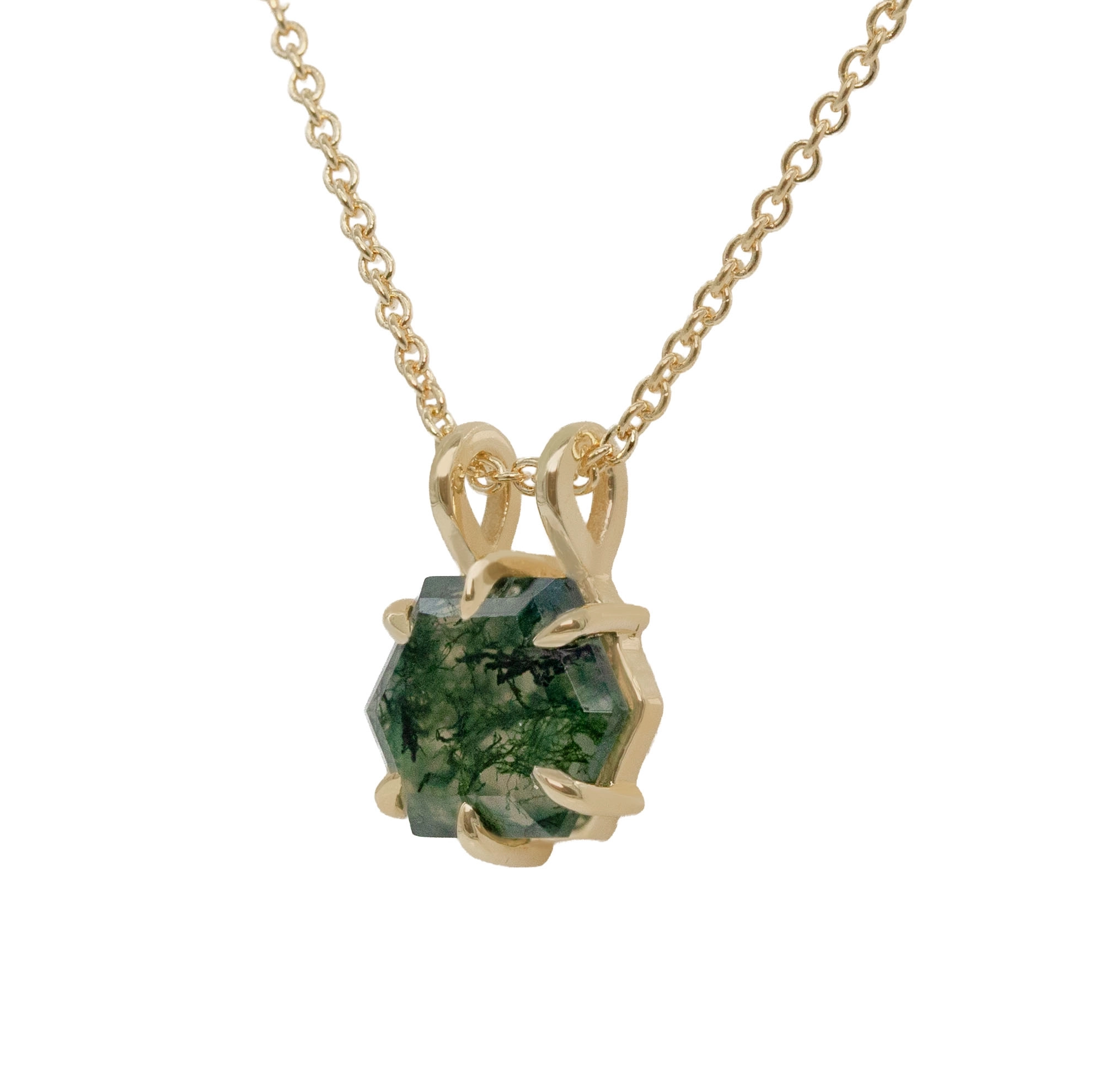 Moss Agate Hex Necklace - Emily Chelsea