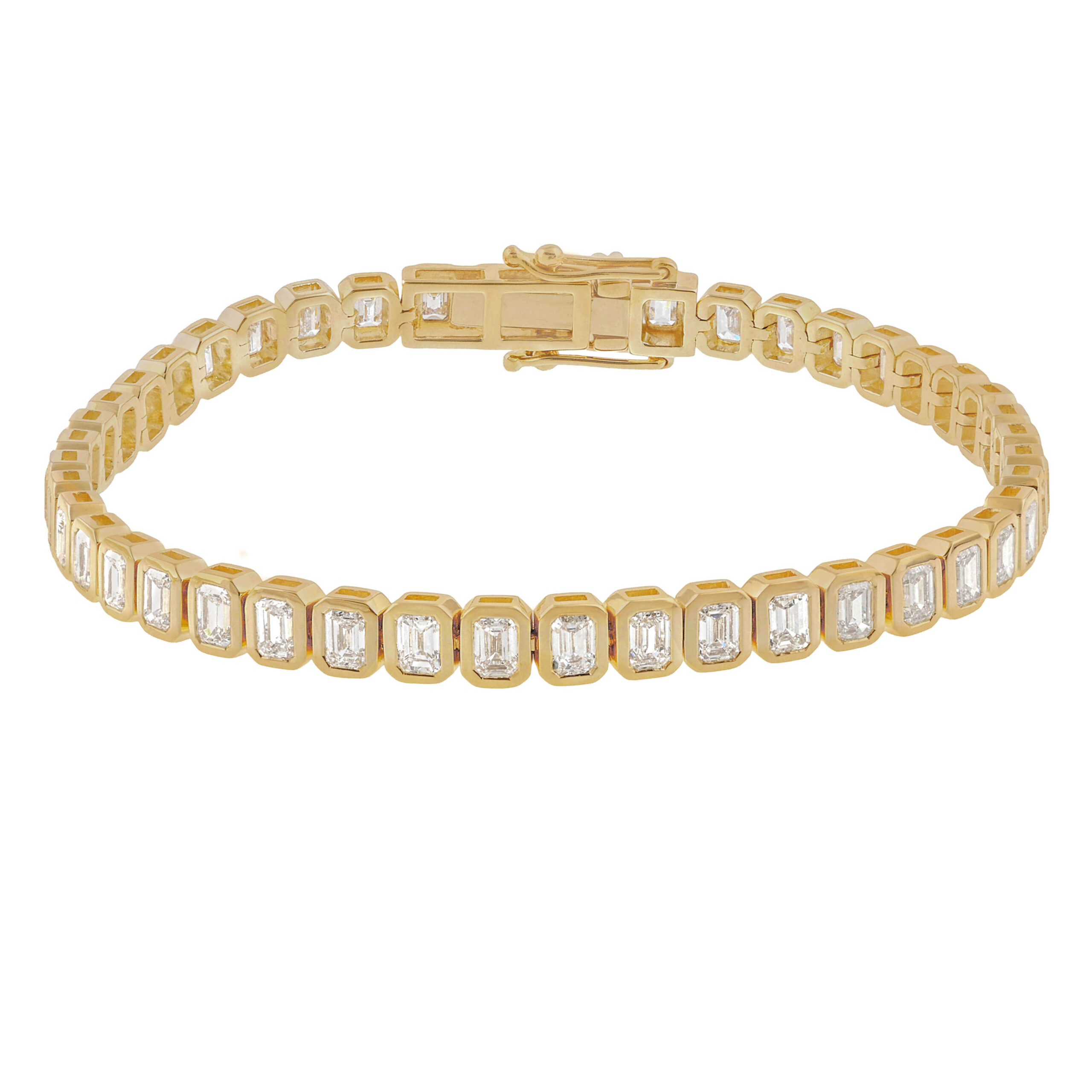 Emerald Bezel Lab Grown Diamond Tennis Bracelet 7ctw