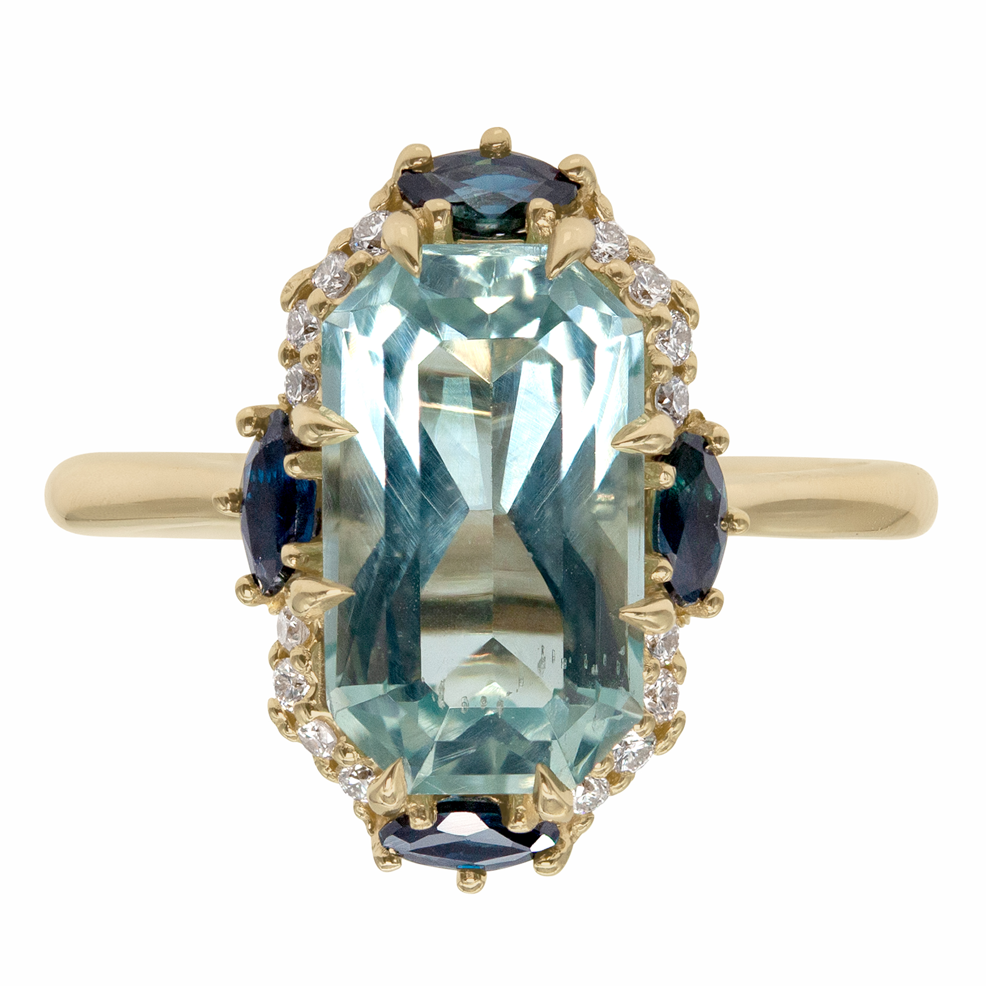 Angled Aqua Halo Ring