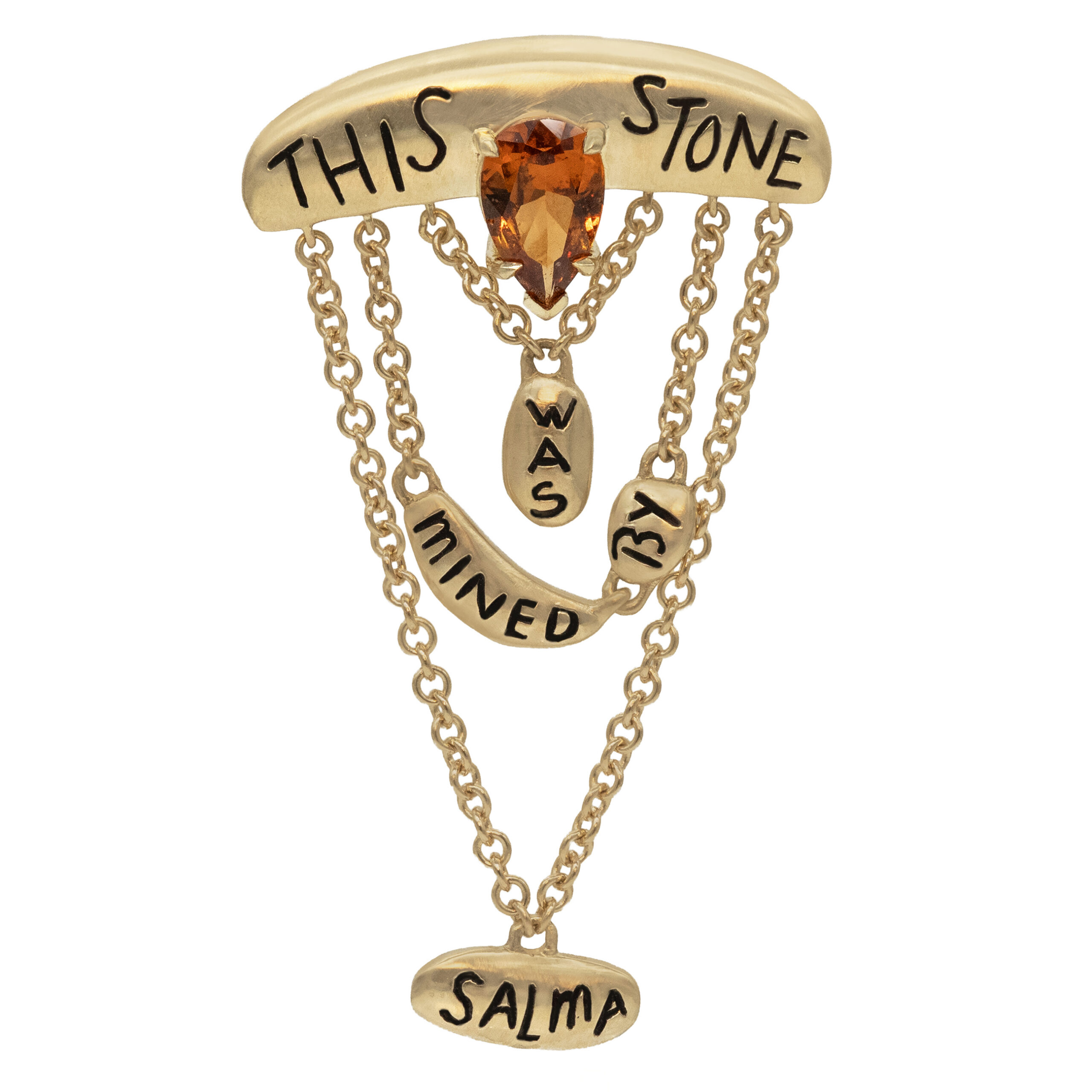 Literal Brooch With Orange Hessonite Garnet
