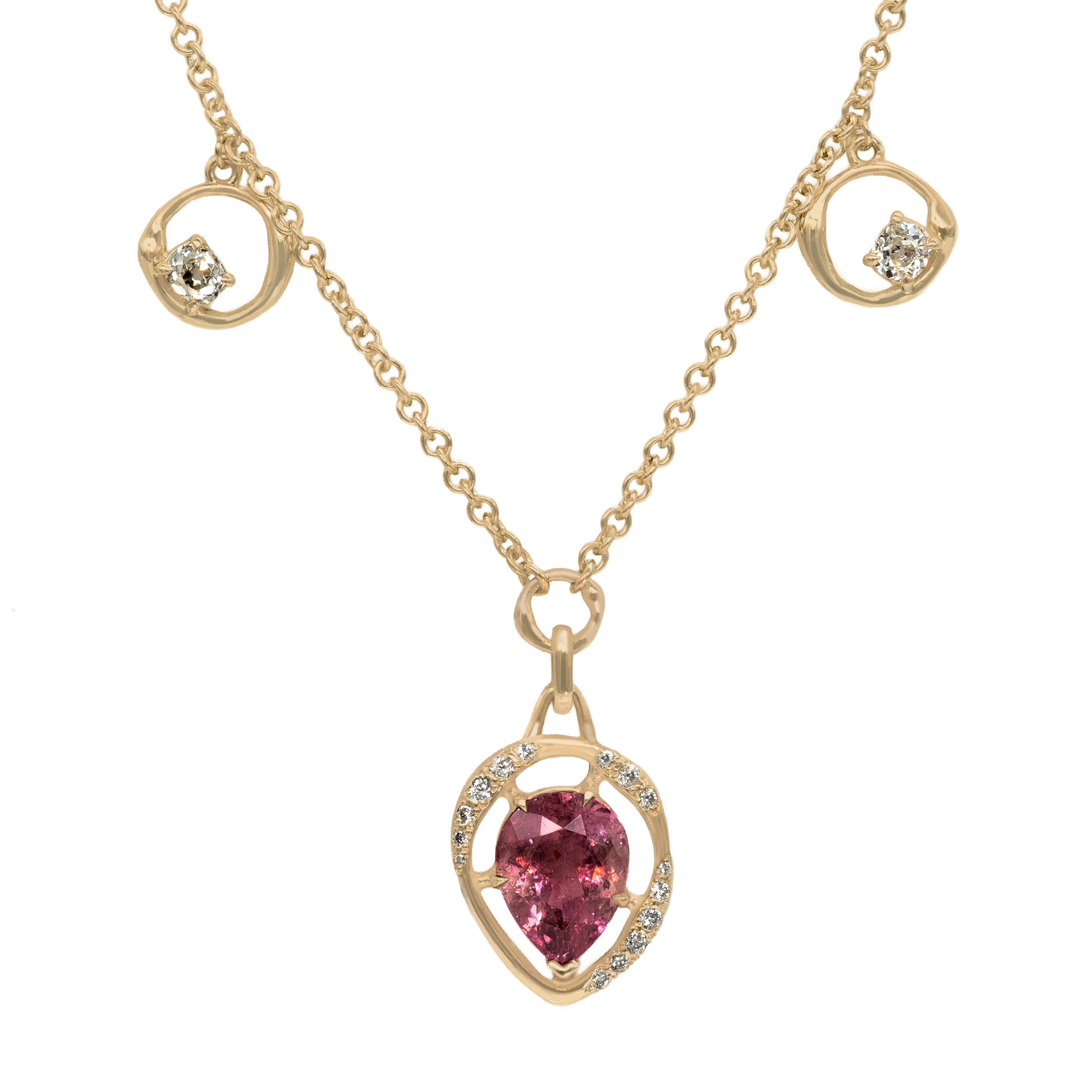 Stationed Open Aura Necklace With Pink Tourmaline